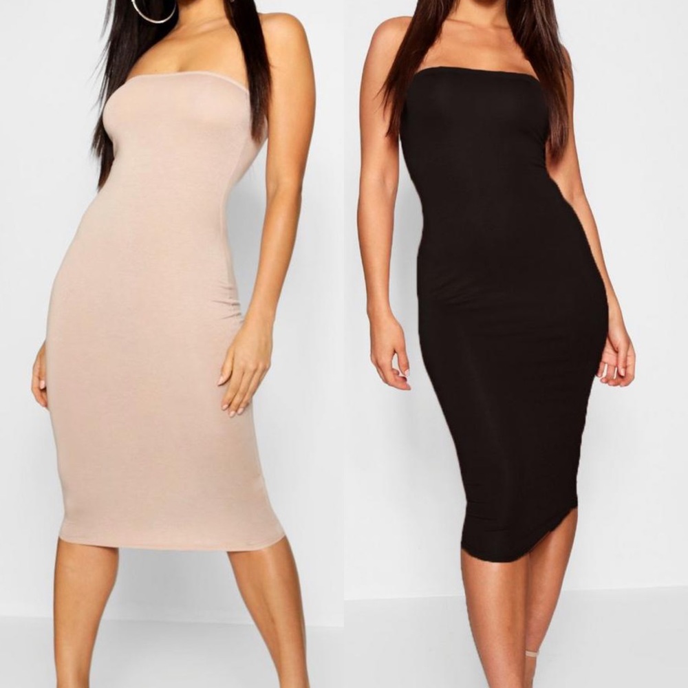 Set of 2 Bandeau Strapless Bodycon Midi Dresses